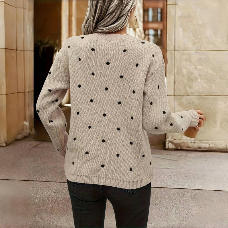 Claire - Knitted Sweater with Polka Dot Design