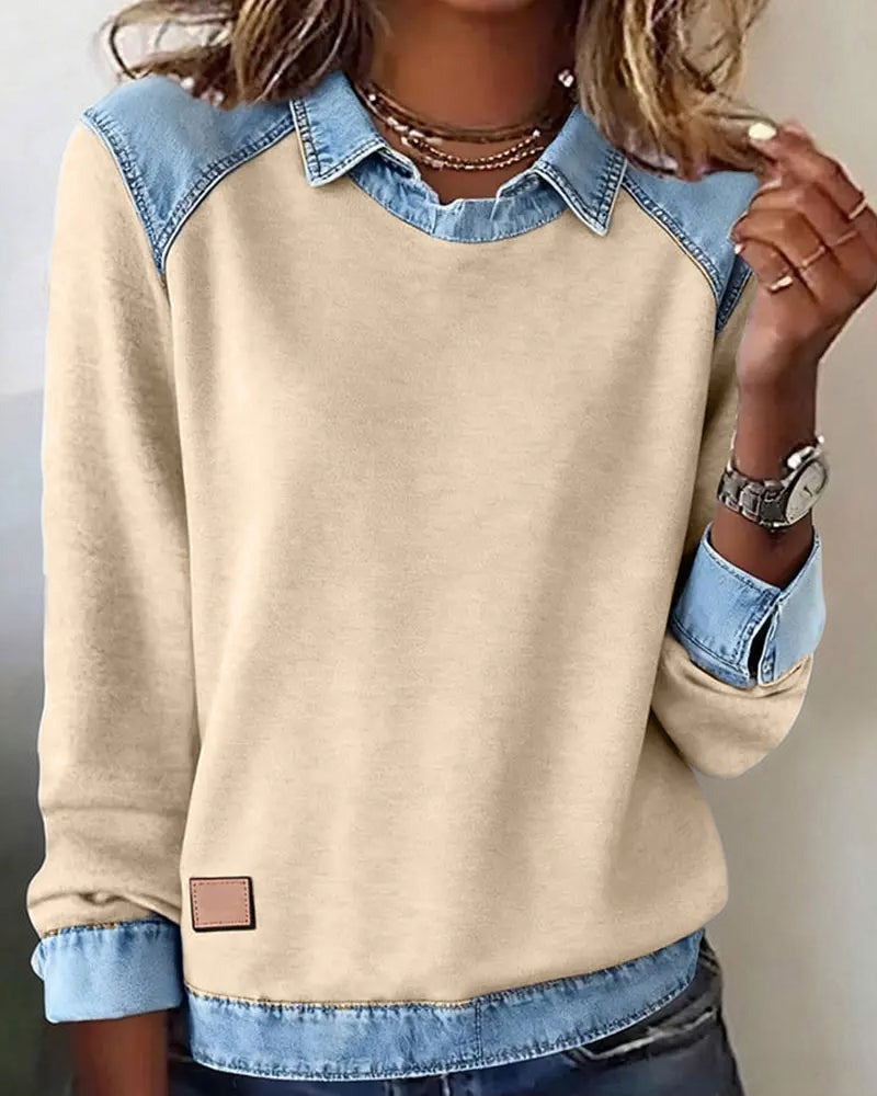 Livia – Denim Accent Polo Sweater