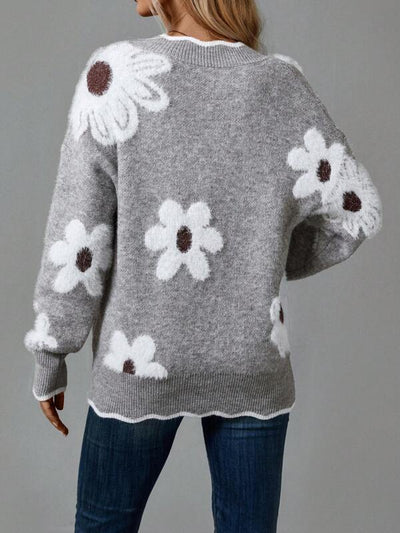Thea - Elegant V-Neck Floral Sweater