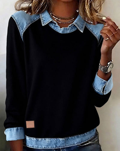 Livia – Denim Accent Polo Sweater
