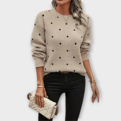 Casual knitted sweater with long sleeves and polka dot pattern