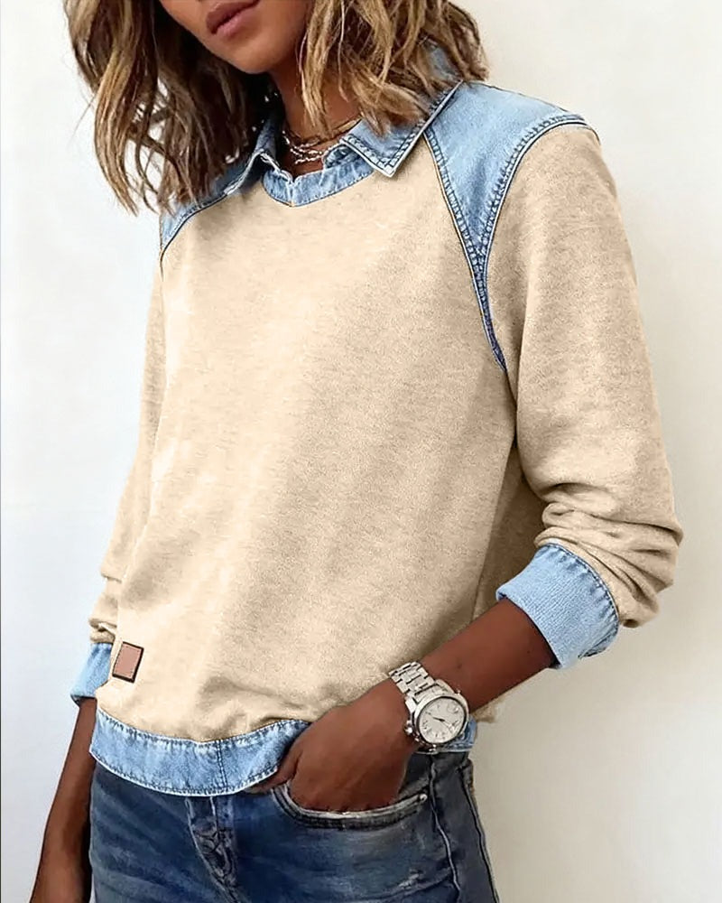 Livia – Denim Accent Polo Sweater