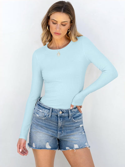 ANRABESS Women Long Sleeve Shirts Rib Knit Slim Fit Tops Basic Tee 2025 Fall Outfits Casual T-Shirt Underscrubs Layer Clothes