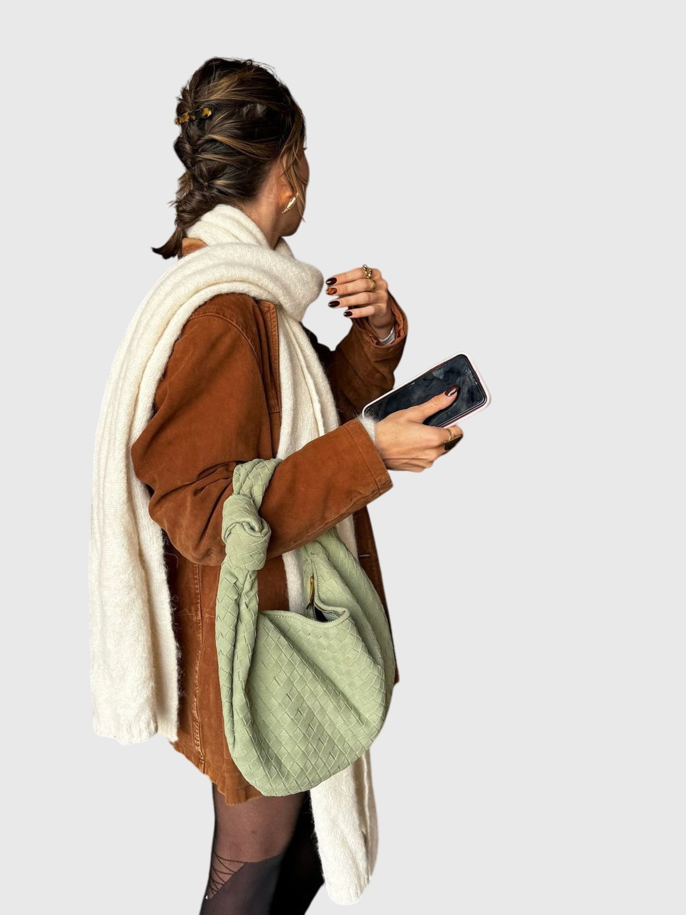 Celeste - Medium Suede Bag with Knotted Braided Design