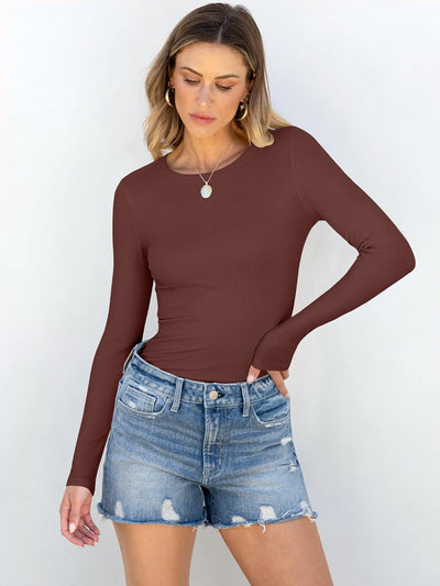 ANRABESS Women Long Sleeve Shirts Rib Knit Slim Fit Tops Basic Tee 2025 Fall Outfits Casual T-Shirt Underscrubs Layer Clothes