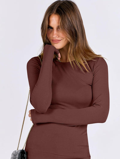 ANRABESS Women Long Sleeve Shirts Rib Knit Slim Fit Tops Basic Tee 2025 Fall Outfits Casual T-Shirt Underscrubs Layer Clothes