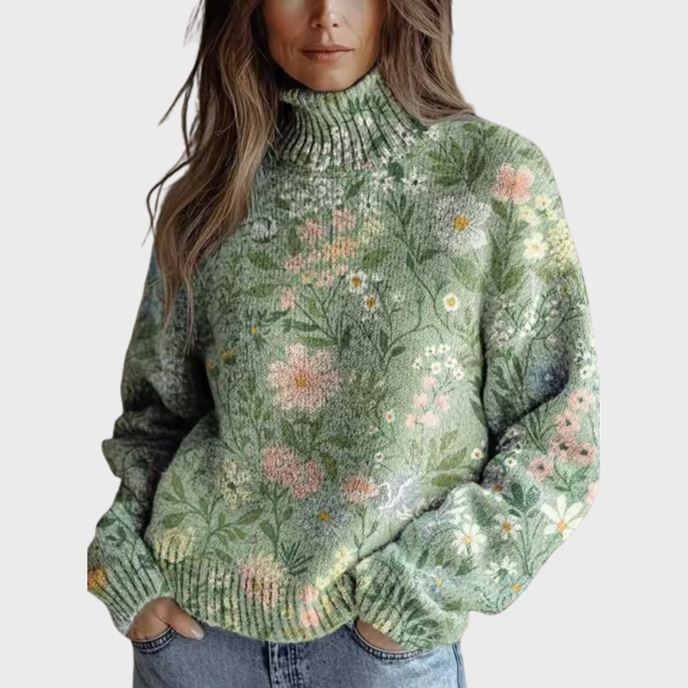 Anna | Warm Floral Sweater with Turtleneck