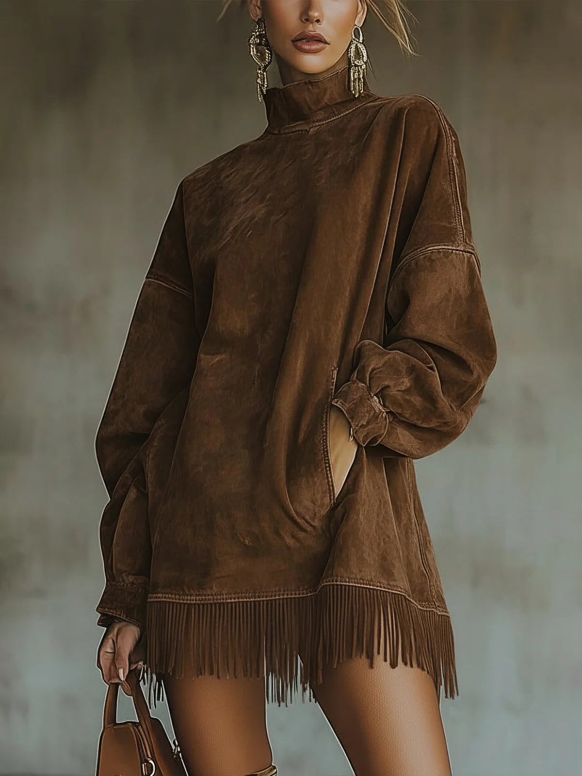 Sabrina - Cozy Suede Fringe Dress