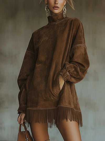 Sabrina - Cozy Suede Fringe Dress