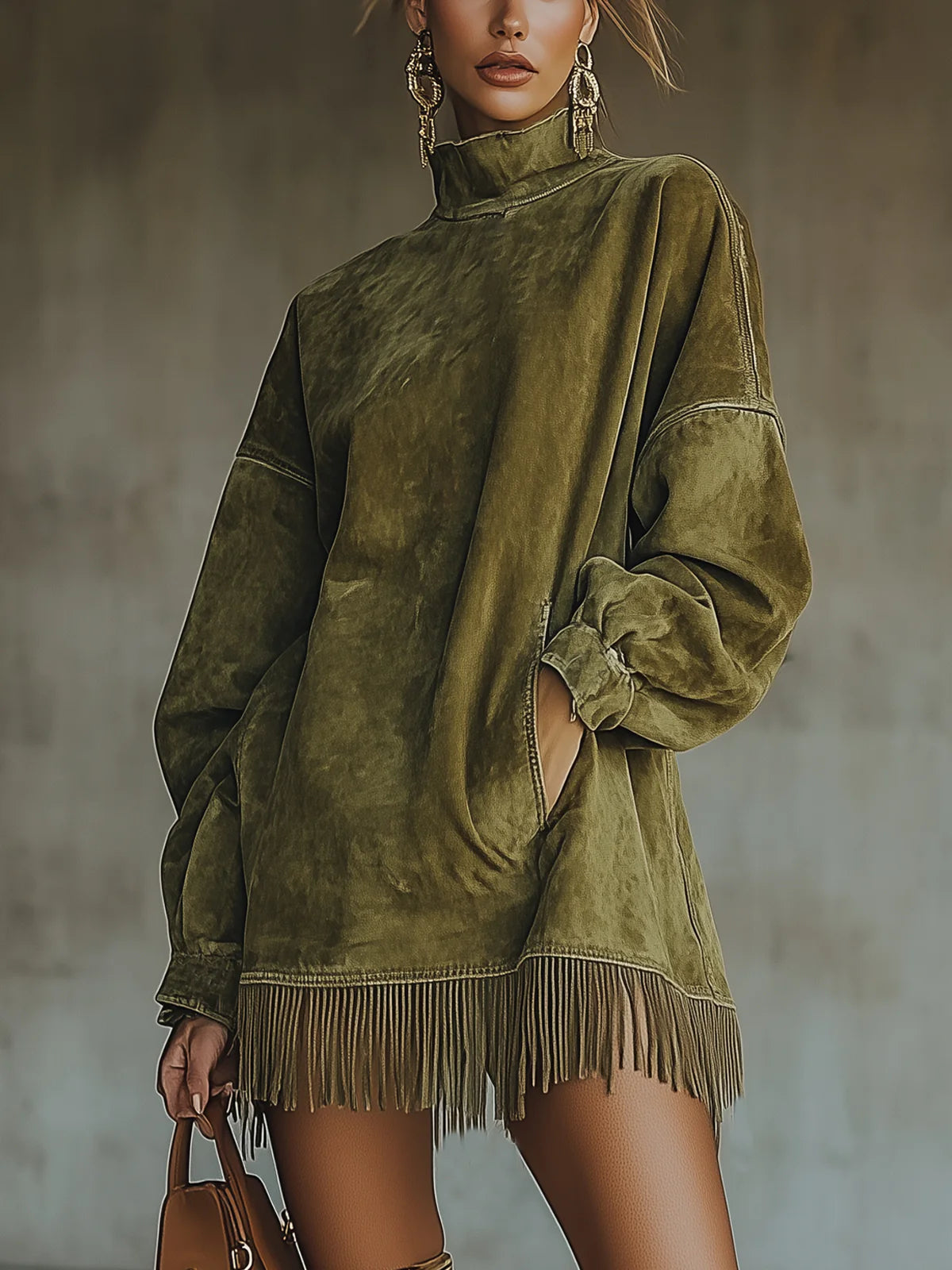 Sabrina - Cozy Suede Fringe Dress