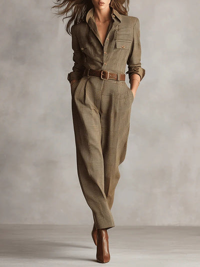 Corenne - Elegant Plaid Jumpsuit