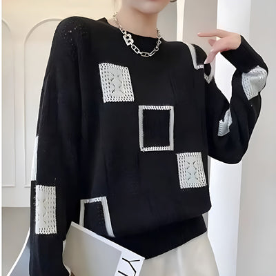 Claire - Women's Knit Sweater with Geometric Design