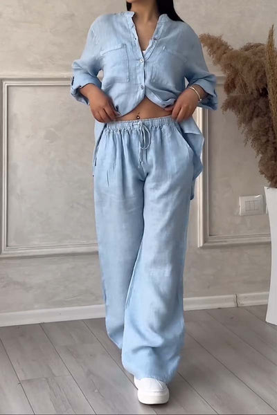 Fara - Luxe Cotton & Linen Ensemble – Shirt & Trousers Set